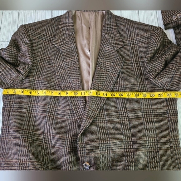 Oscar de la Renta Vintage Wool Houndstooth Blazer Button Down in Brown Size 43L - Picture 9 of 14